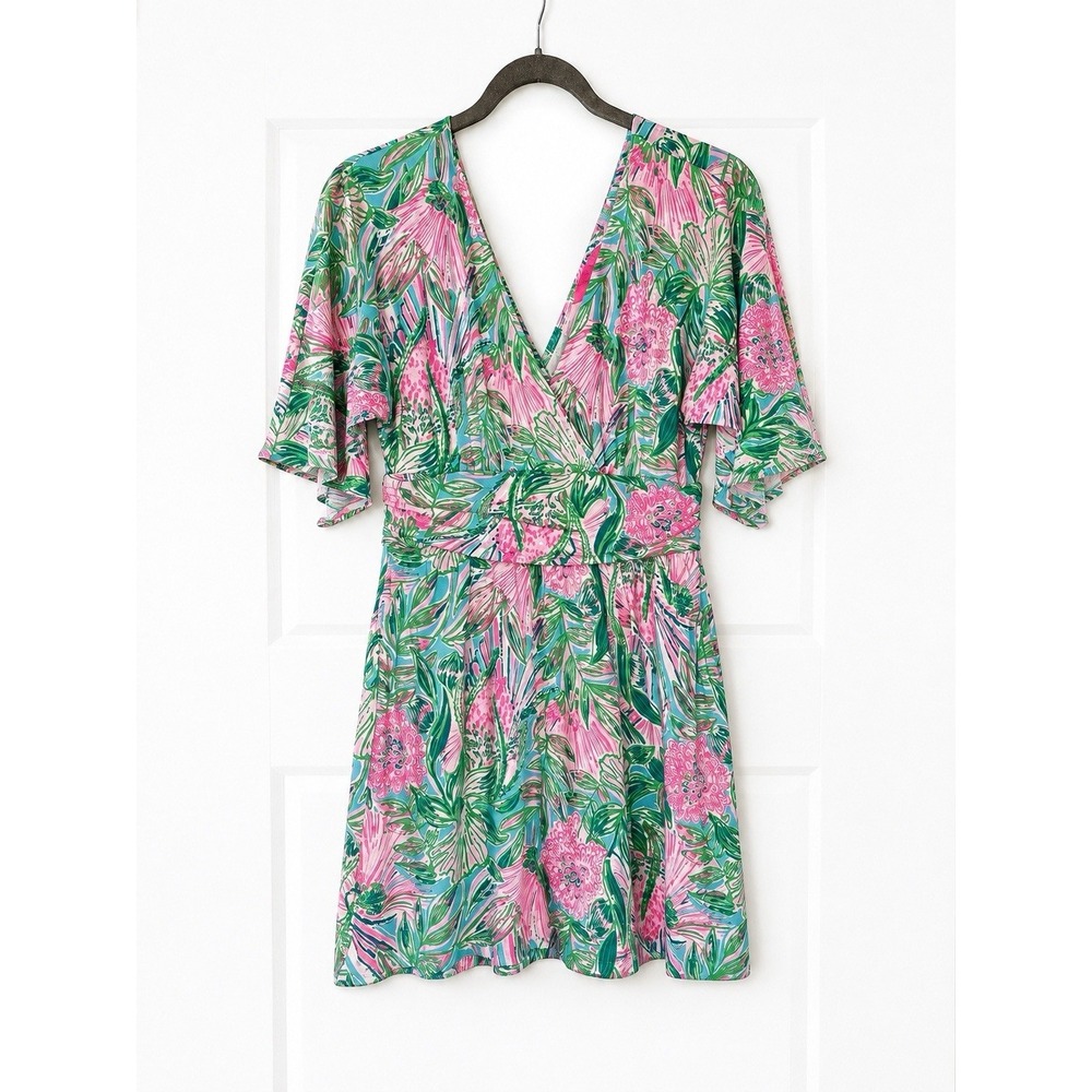 Lilly Pulitzer Parigi Skort Romper Medium Pink Green Blue Horizon Coming In Hot